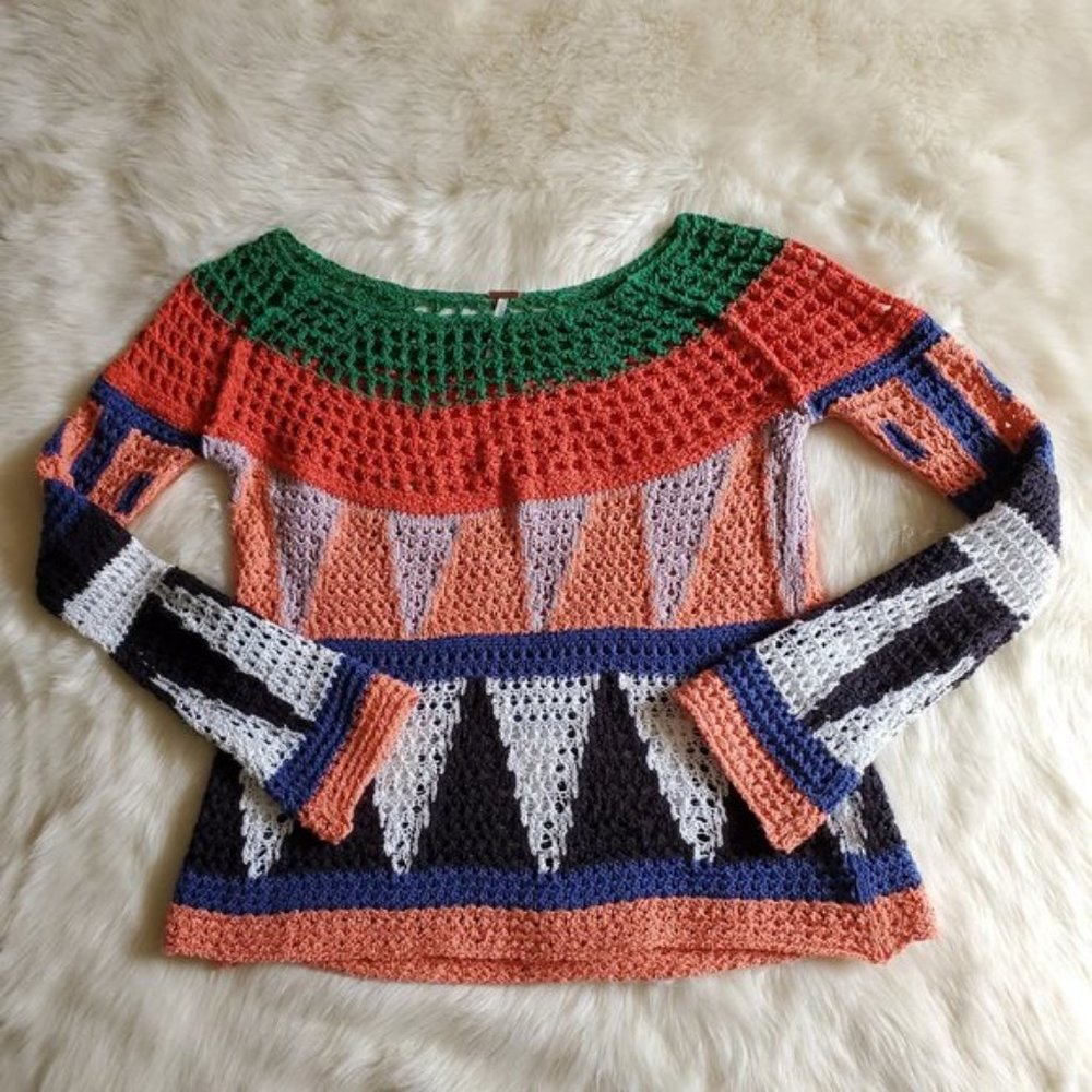 Like NEW Free People Modern Art Geometric Sweater - Picture 10 of 14